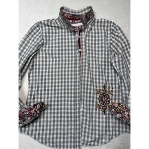 3J Workshop Johnny Was Embroidered Plaid Shirt Boho Artisan SZ M